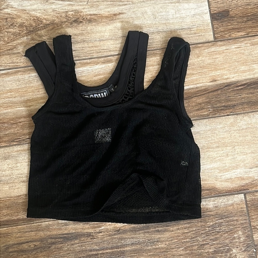 SBW LF strappy black knit top nwt